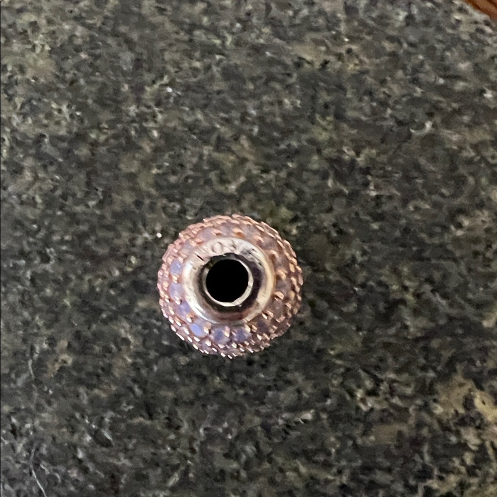 Elegant Pandora Silver and Rose Gold Pink Beaded Charm with “Love” engraved - Picture 2 of 6